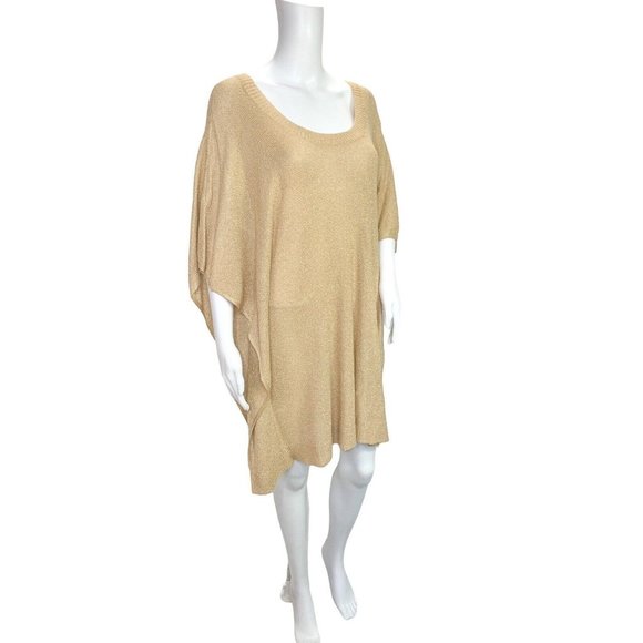 Chico's Gold Metallic Knit Pullover Poncho Sweater Top Size L XL - Picture 2 of 7